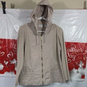 Zenergy By Chico's Tan Hooded Utility Jacket Womens Size 2 (W534)